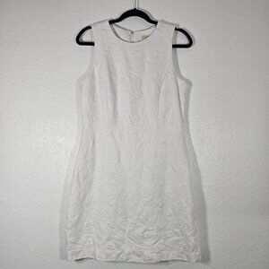 Michael Kors Linen Floral Dress Size 6 White Embroidered Coastal Grandma Preppy